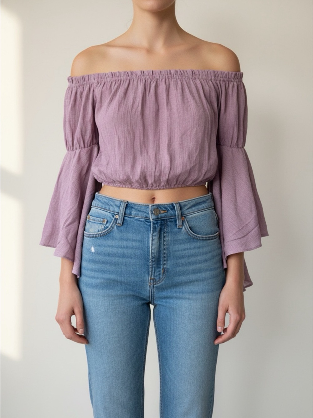 Off-Shoulder Lavender Crop Top